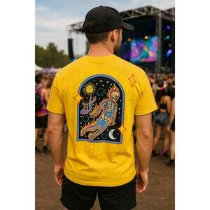 Trip City Graphic T-Shirt Men’s Large Yellow Felt Flocked Letters Psychedelic...